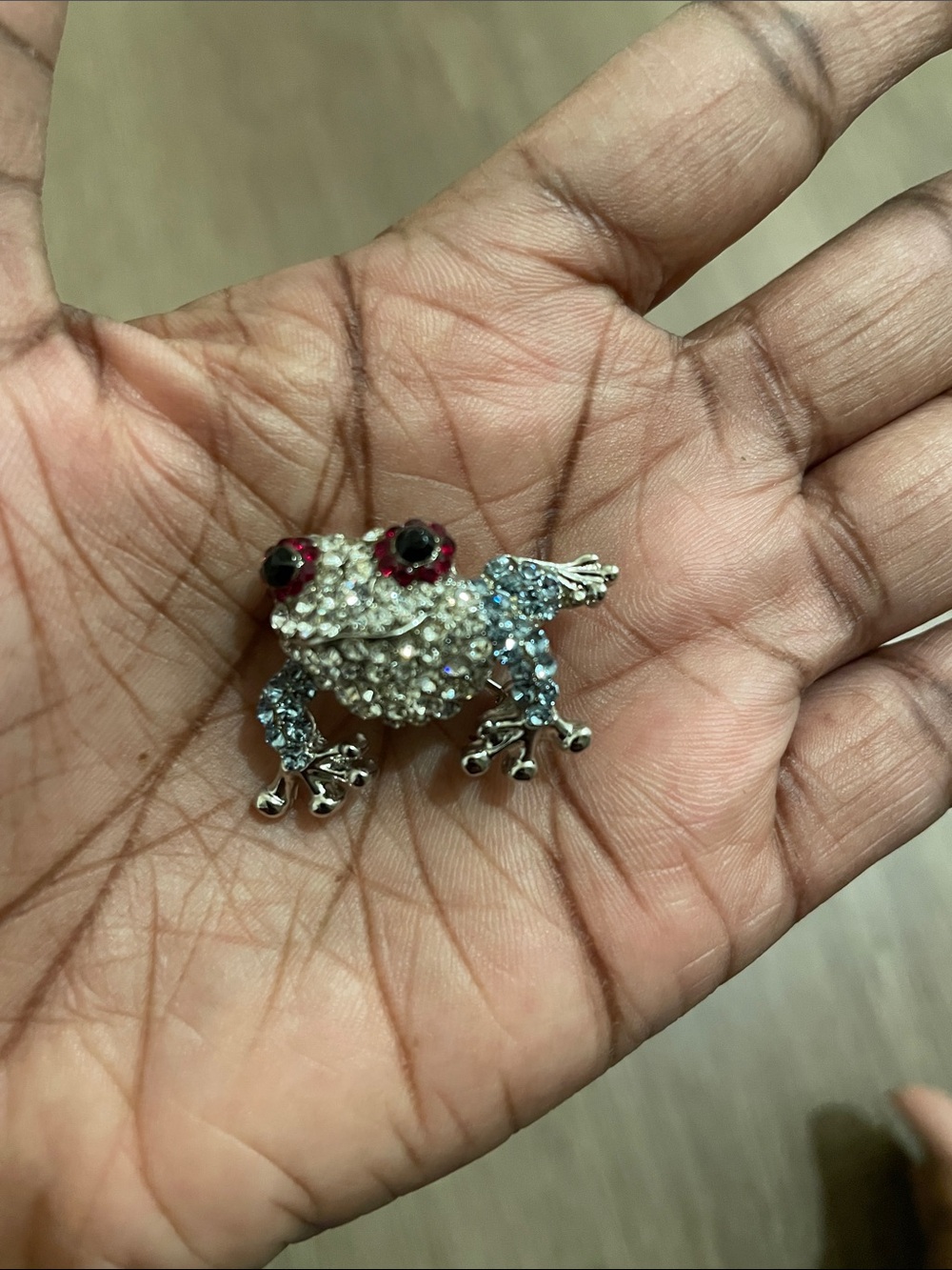 Crystal Frog Pet Charm Brooch - Sparkling Blue and Clear Rhinestones